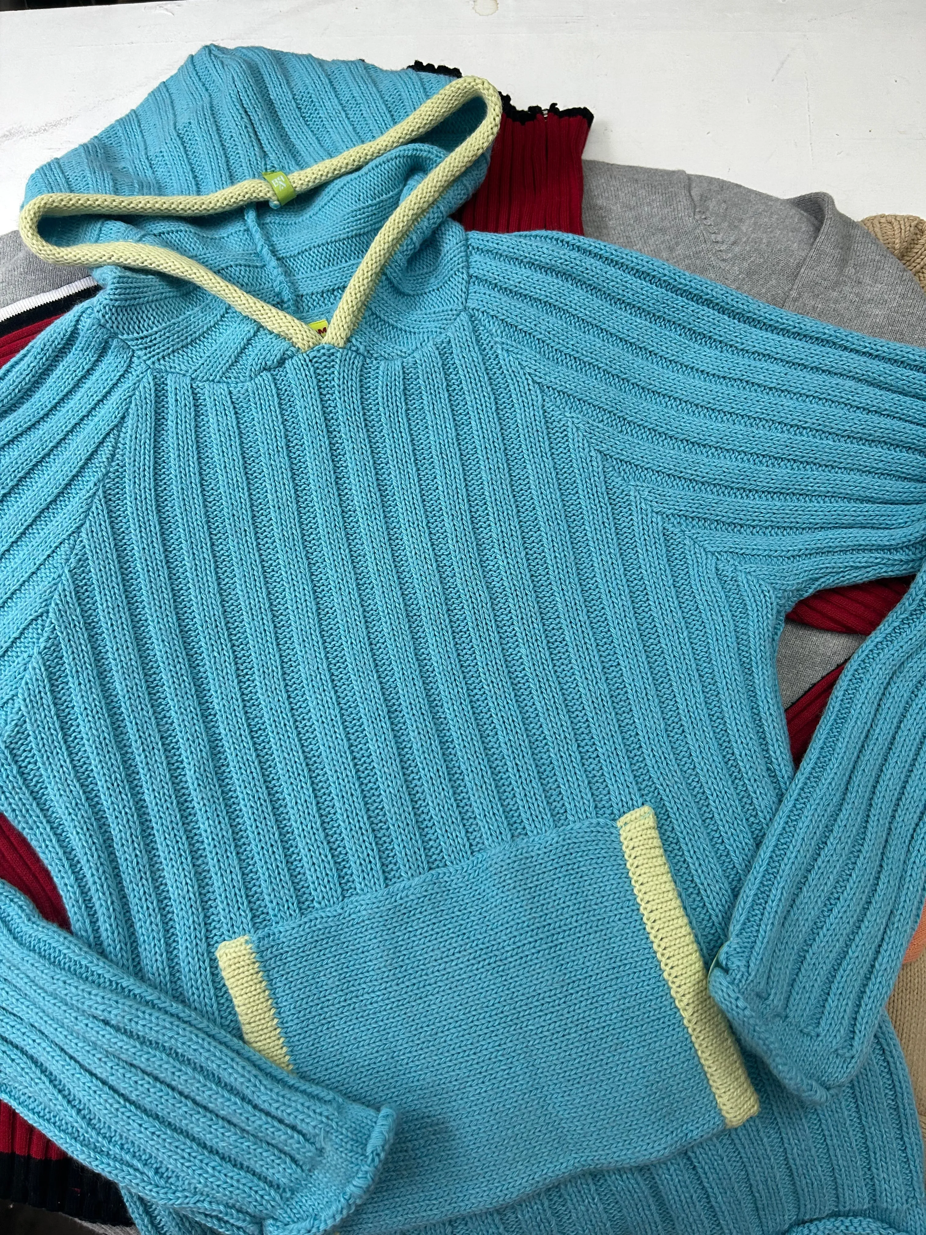 Blue knitted cotton spring jumper hoodie  y2k 90s vintage (S/M)