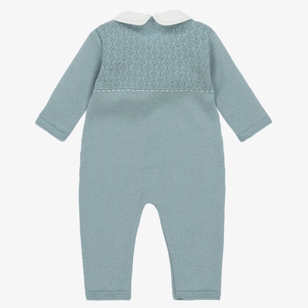 Blue Knitted Merino Wool Baby Romper