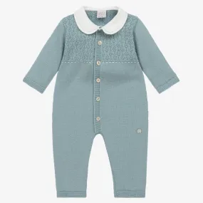 Blue Knitted Merino Wool Baby Romper