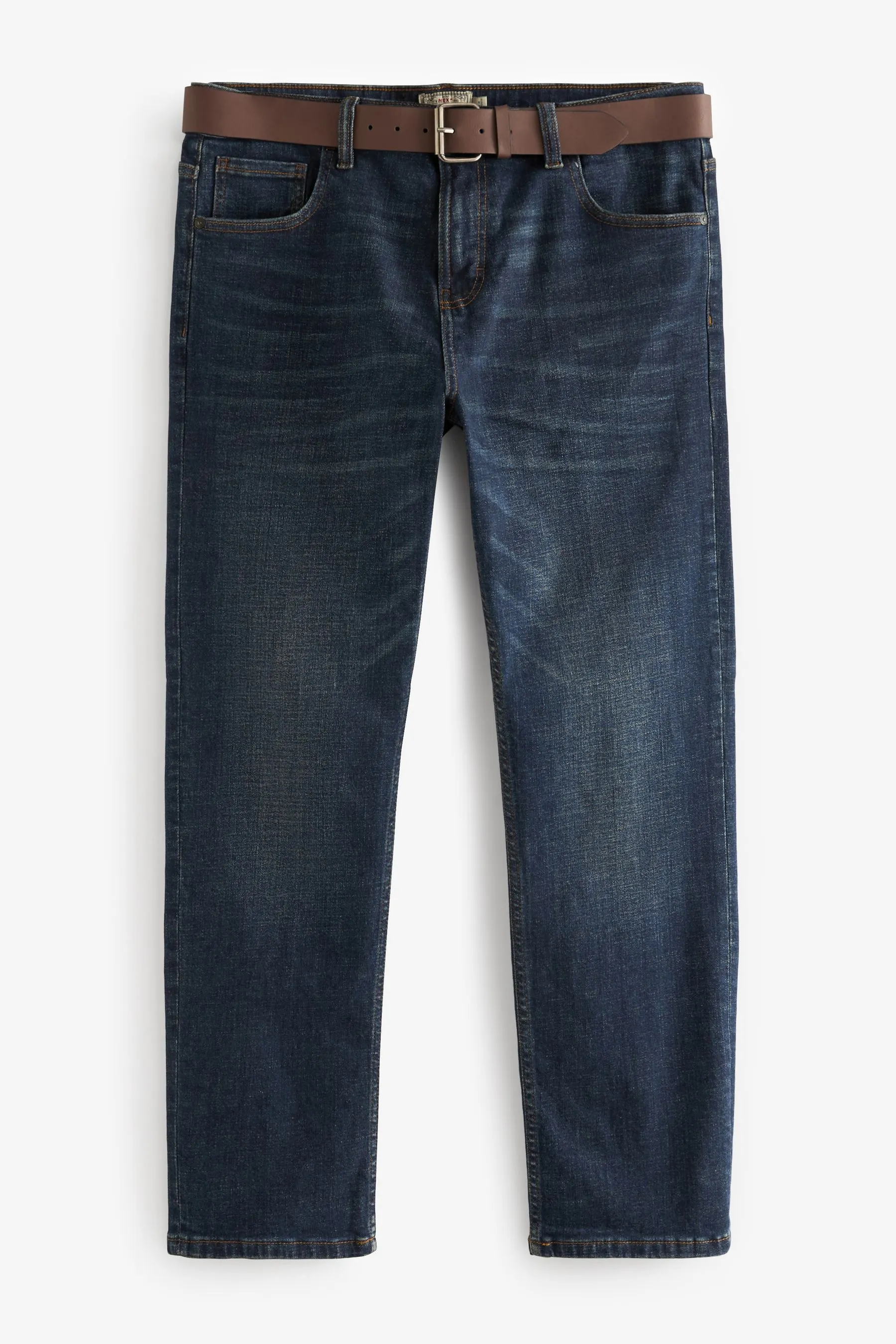 Blue Washed Straight Fit Belted Authentic Jeans