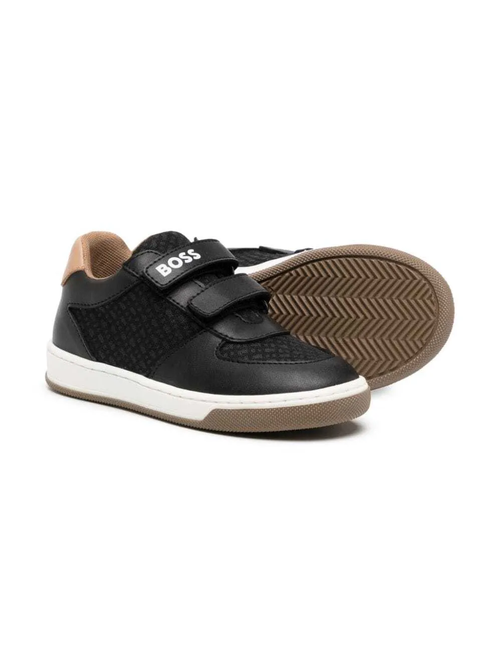 BOSS Kidswear monogram-pattern touch-strap sneakers - Black