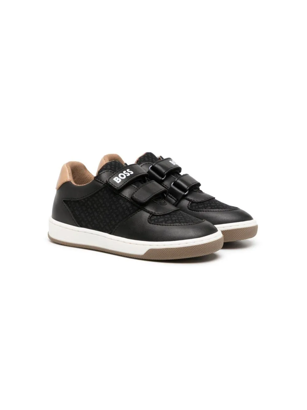 BOSS Kidswear monogram-pattern touch-strap sneakers - Black