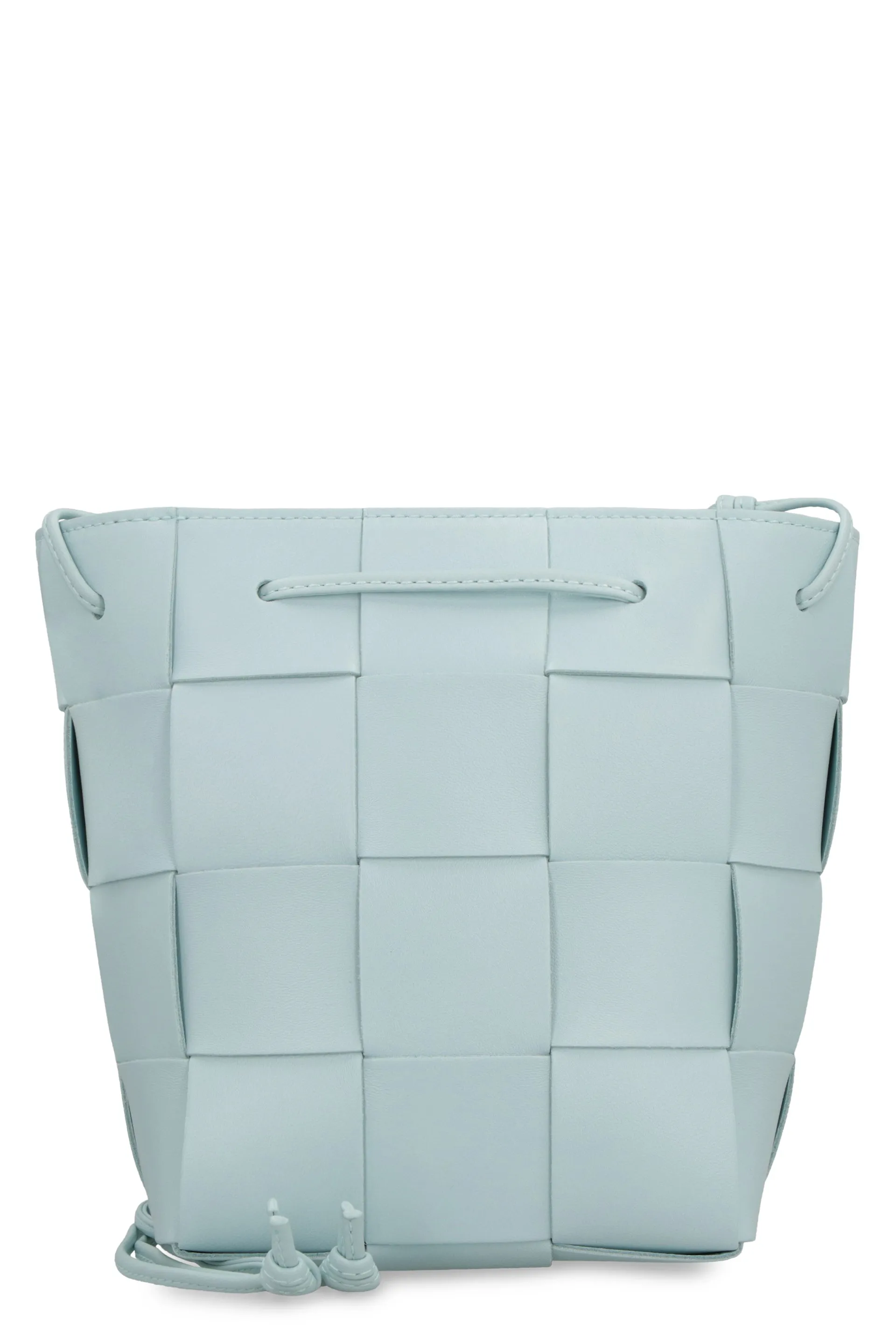 BOTTEGA VENETA Blue Leather Bucket Handbag with Unique Intreccio Motif for Women