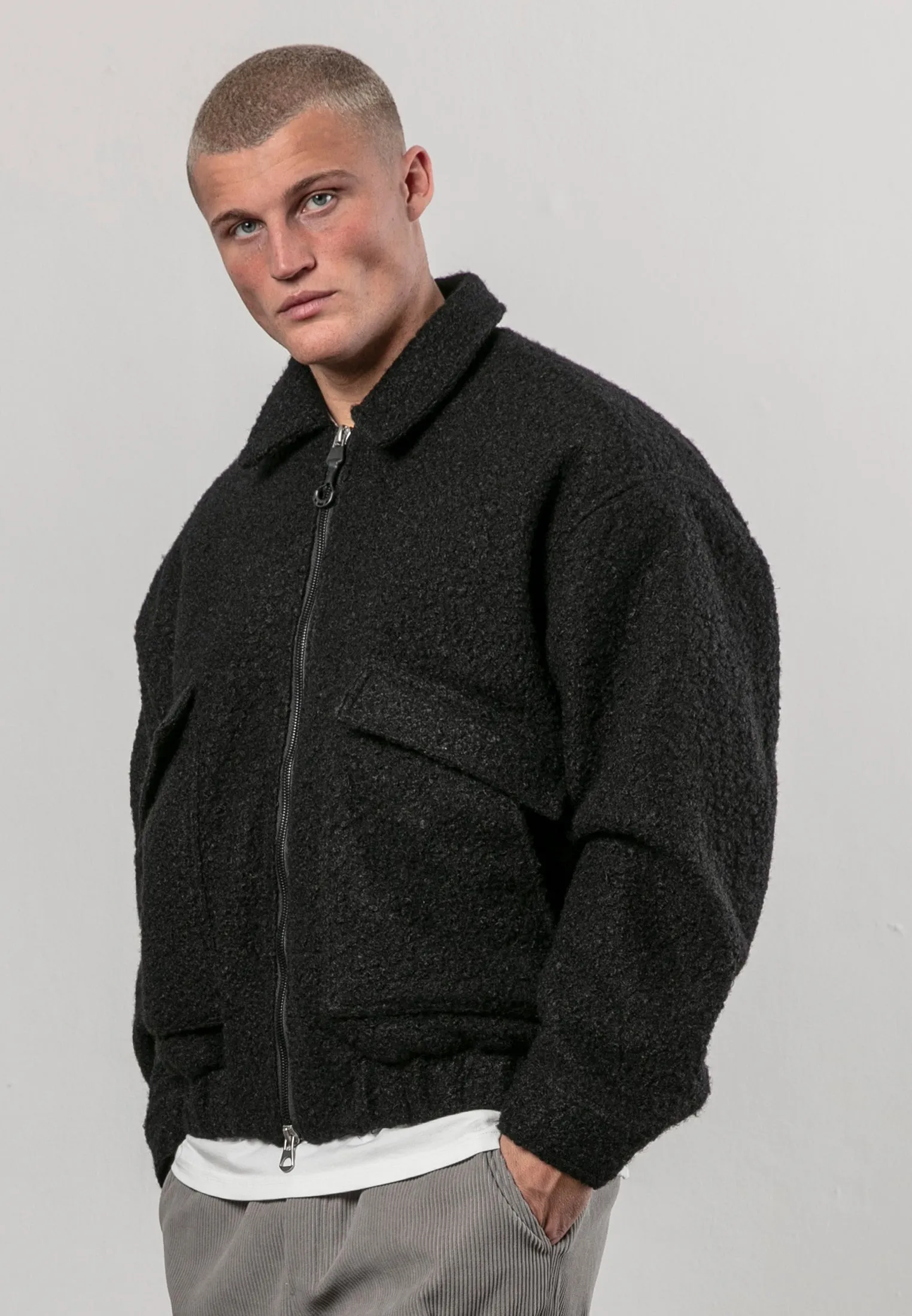 BOUCLE BOMBER BLACK