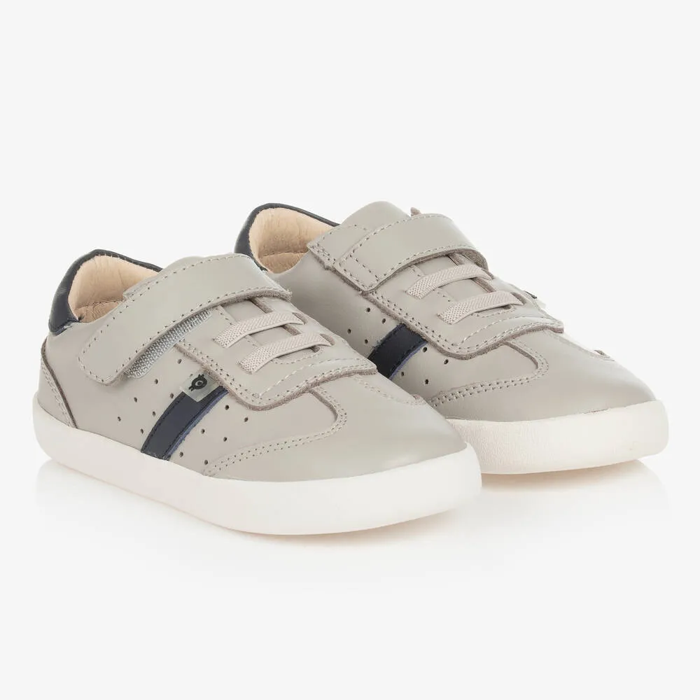 Boys Grey & Navy Blue Leather Trainers