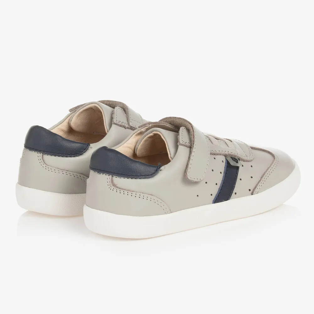 Boys Grey & Navy Blue Leather Trainers