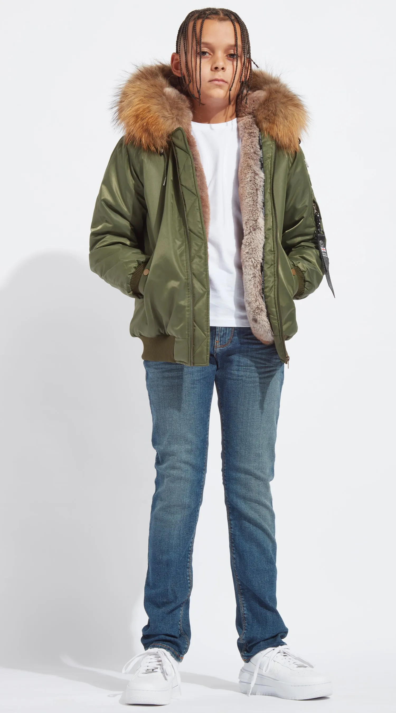 Boys Khaki Luxy Fur Bomber