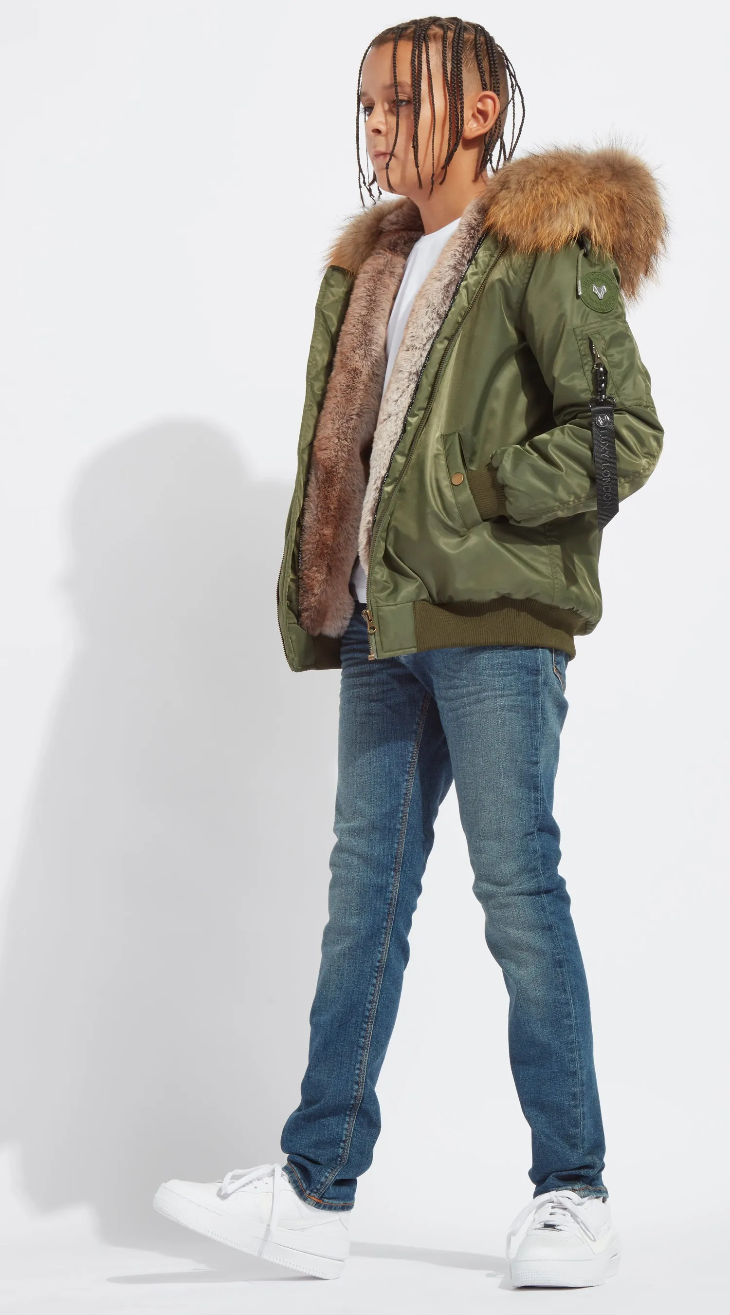 Boys Khaki Luxy Fur Bomber