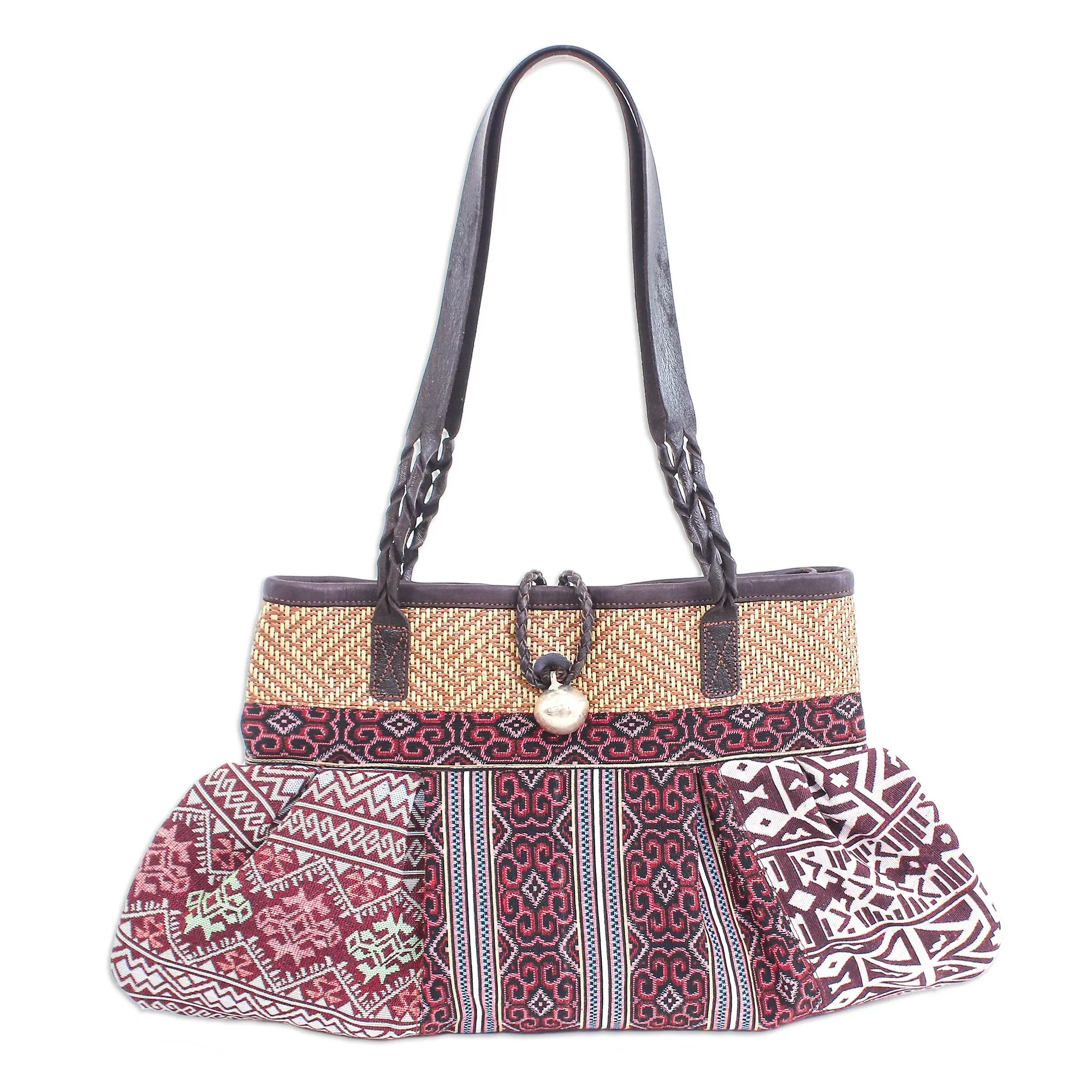 Breathe Easy in Red Cotton Blend Geometric-Motif Shoulder Bag