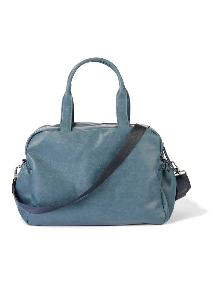 Carry All Vegan Leather Nappy Bag in Stone Blue