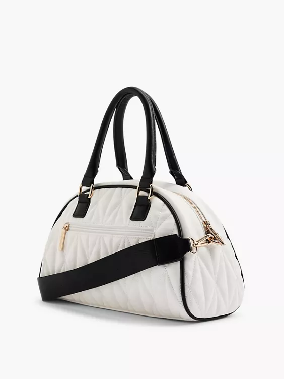 Catwalk  White Quilted Handbag with Contrasting Black Straps and Shoulder Strap