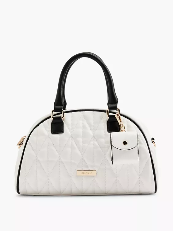 Catwalk  White Quilted Handbag with Contrasting Black Straps and Shoulder Strap