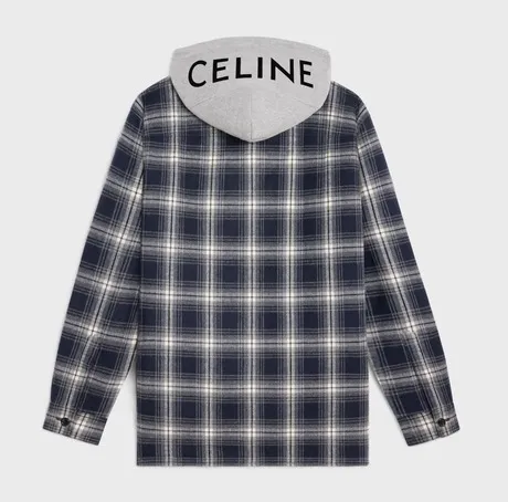 CELINE  |hooded overshirt in checked cotton