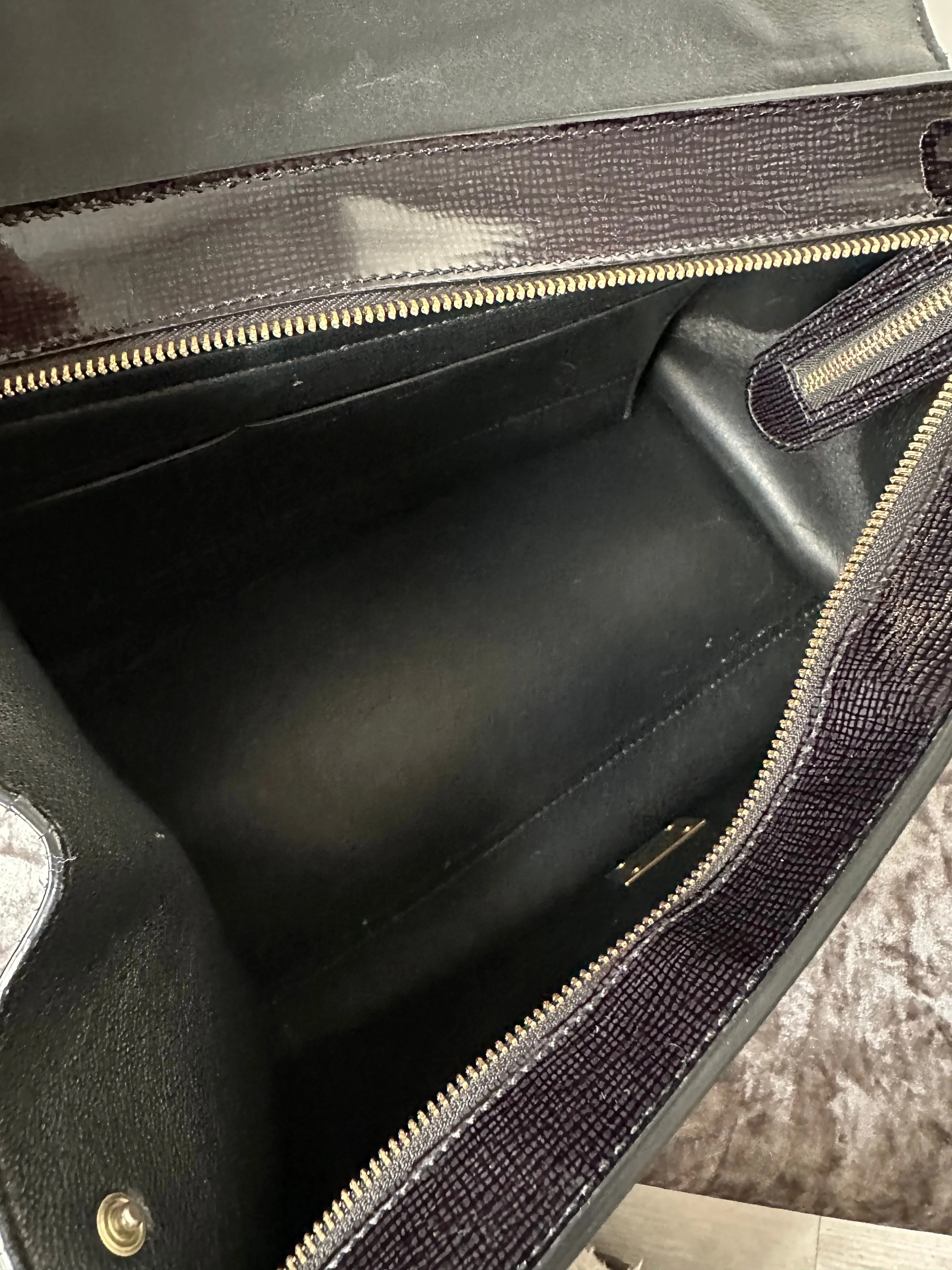 Celine Trapeze Black Patent Leather and Suede Bag