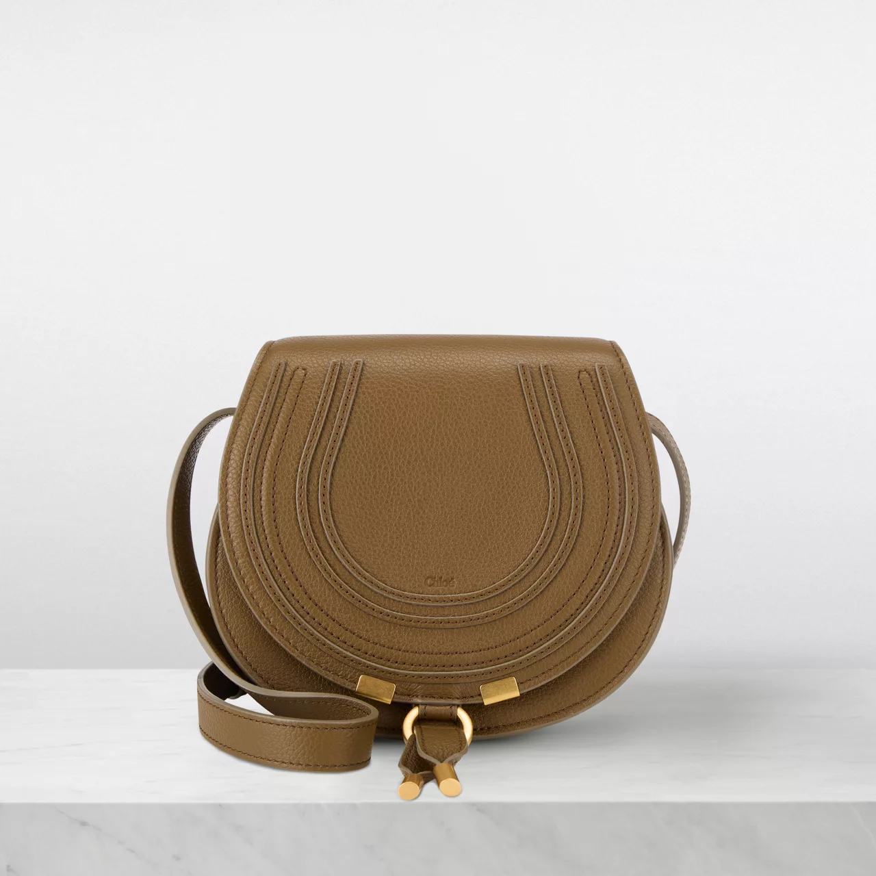 CHLOÉ The Sustainable Edit Marcie Small Leather Saddle Bag - Dark Khaki