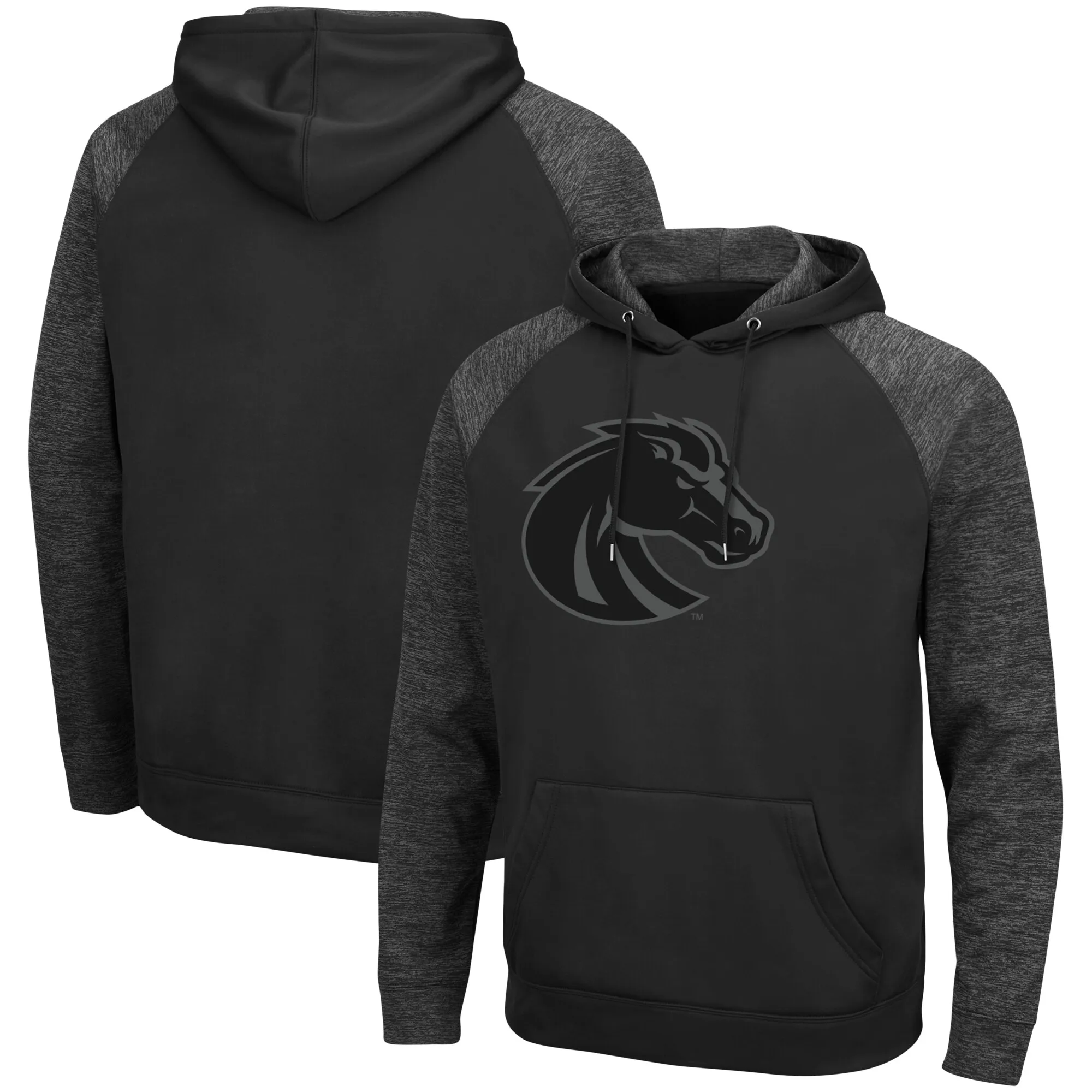 Colosseum Boise State Broncos Black Blackout 3.0 Tonal Raglan Pullover Hoodie