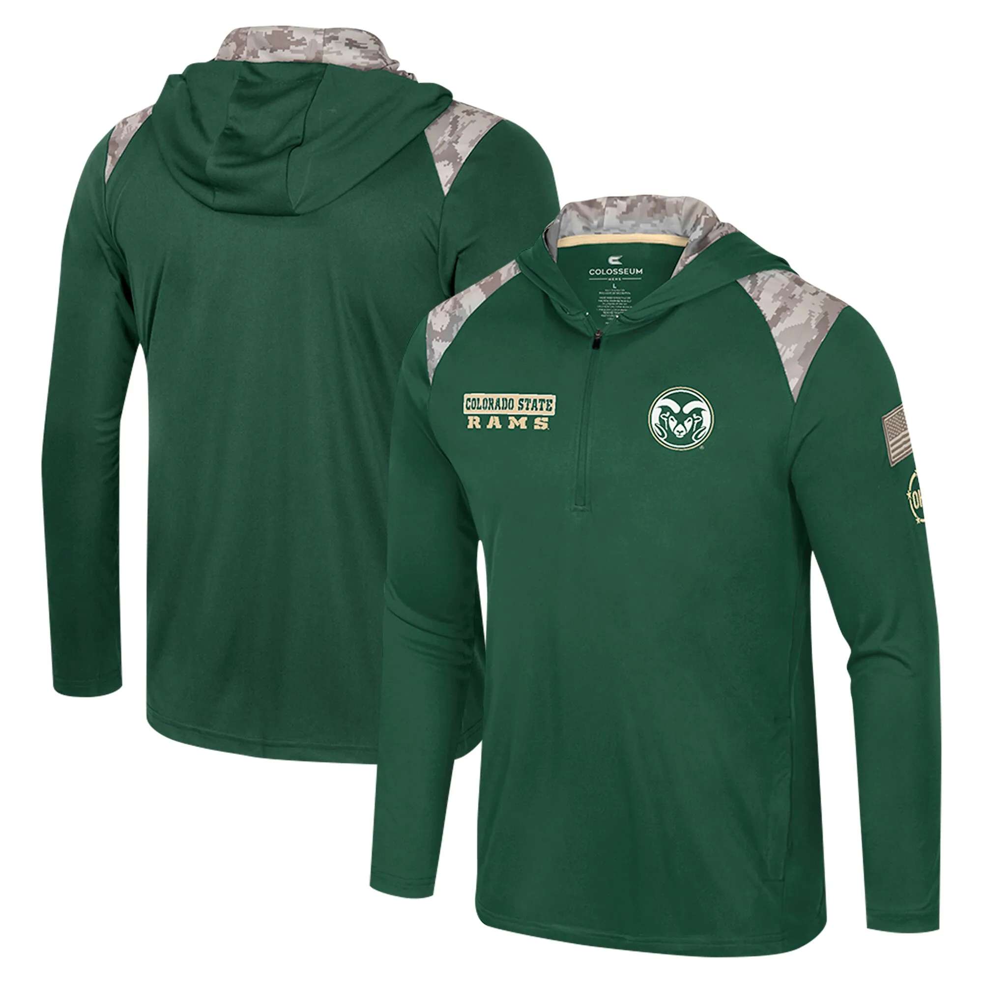 Colosseum Colorado State Rams Green OHT Military Appreciation Quarter-Zip Hoodie Jacket