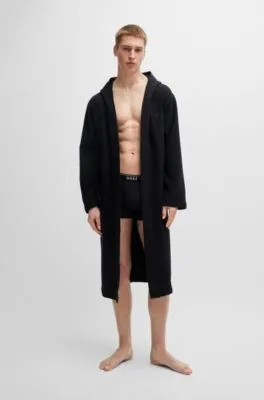 Cotton-terry hooded dressing gown with signature-stripe belt