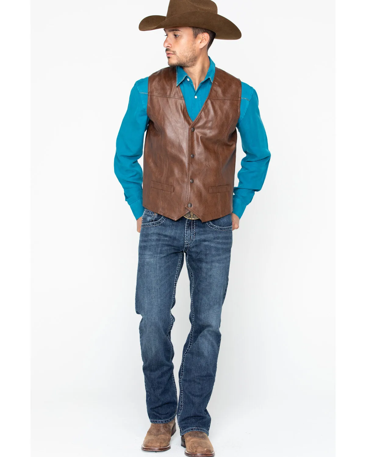 Cripple Creek Men's Whiskey Brown Faux Leather Vest