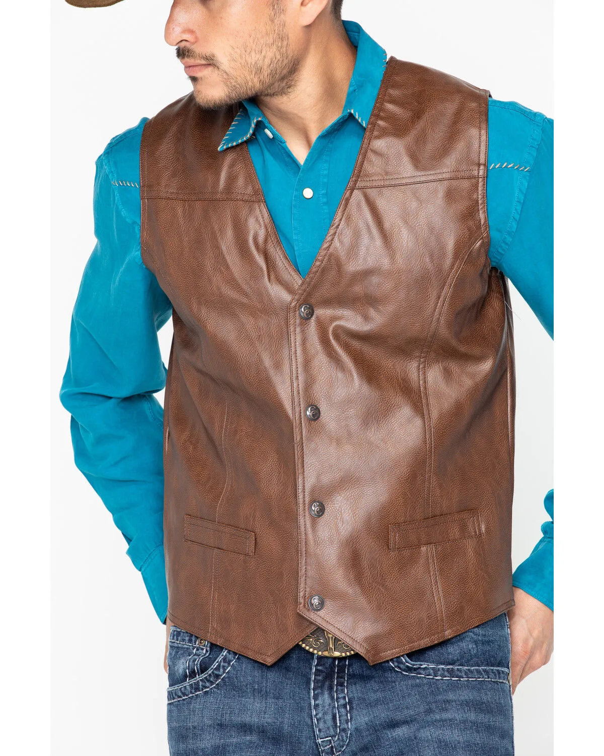 Cripple Creek Men's Whiskey Brown Faux Leather Vest