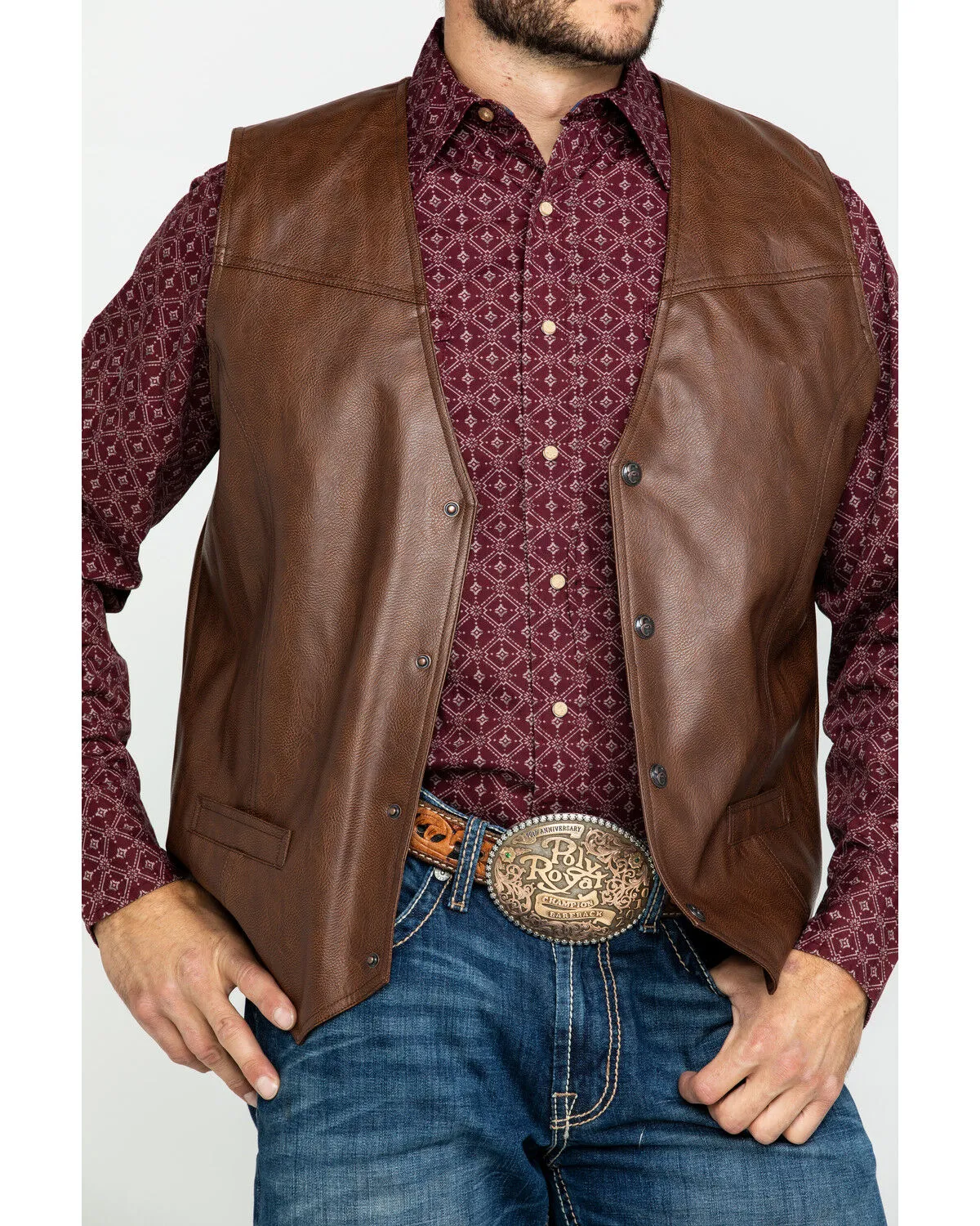 Cripple Creek Men's Whiskey Brown Faux Leather Vest