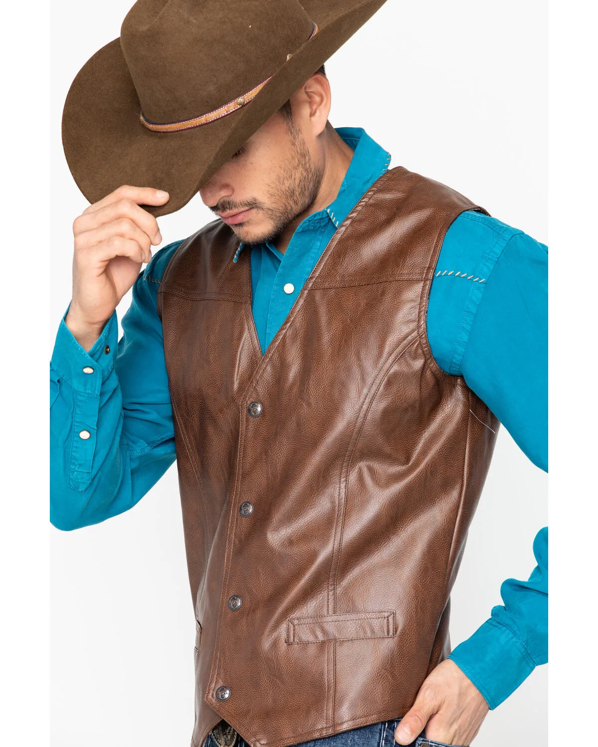 Cripple Creek Men's Whiskey Brown Faux Leather Vest