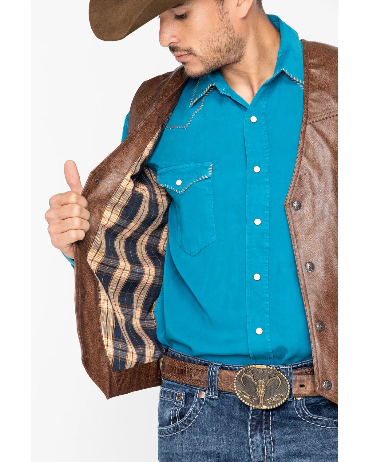 Cripple Creek Men's Whiskey Brown Faux Leather Vest