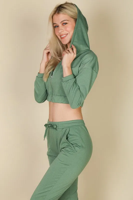 Cropped Cami with Zip-up Jacket and Joggers Set