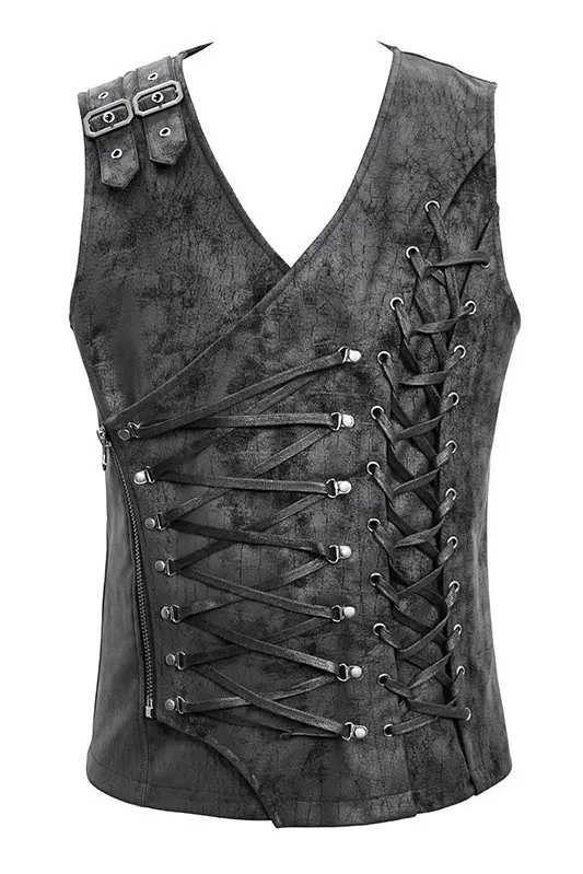 Devil Fashion - Faux Leather Vest with Cords WT047 | Dark Ages