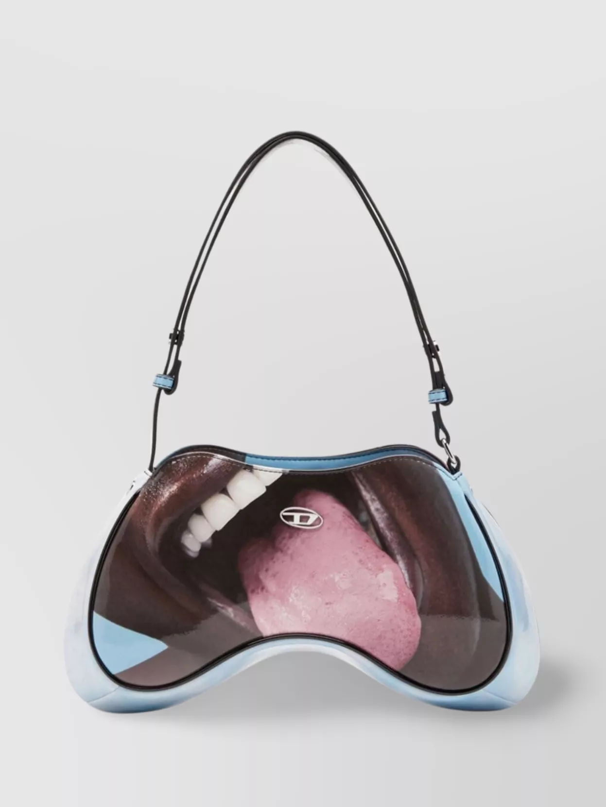 Diesel   Adjustable holographic shoulder bag with curved strap