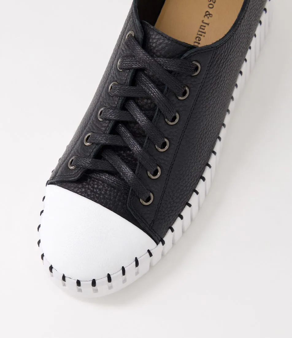 DJANGO & JULIETTE Barmery White Black Tumble Leather Sneakers