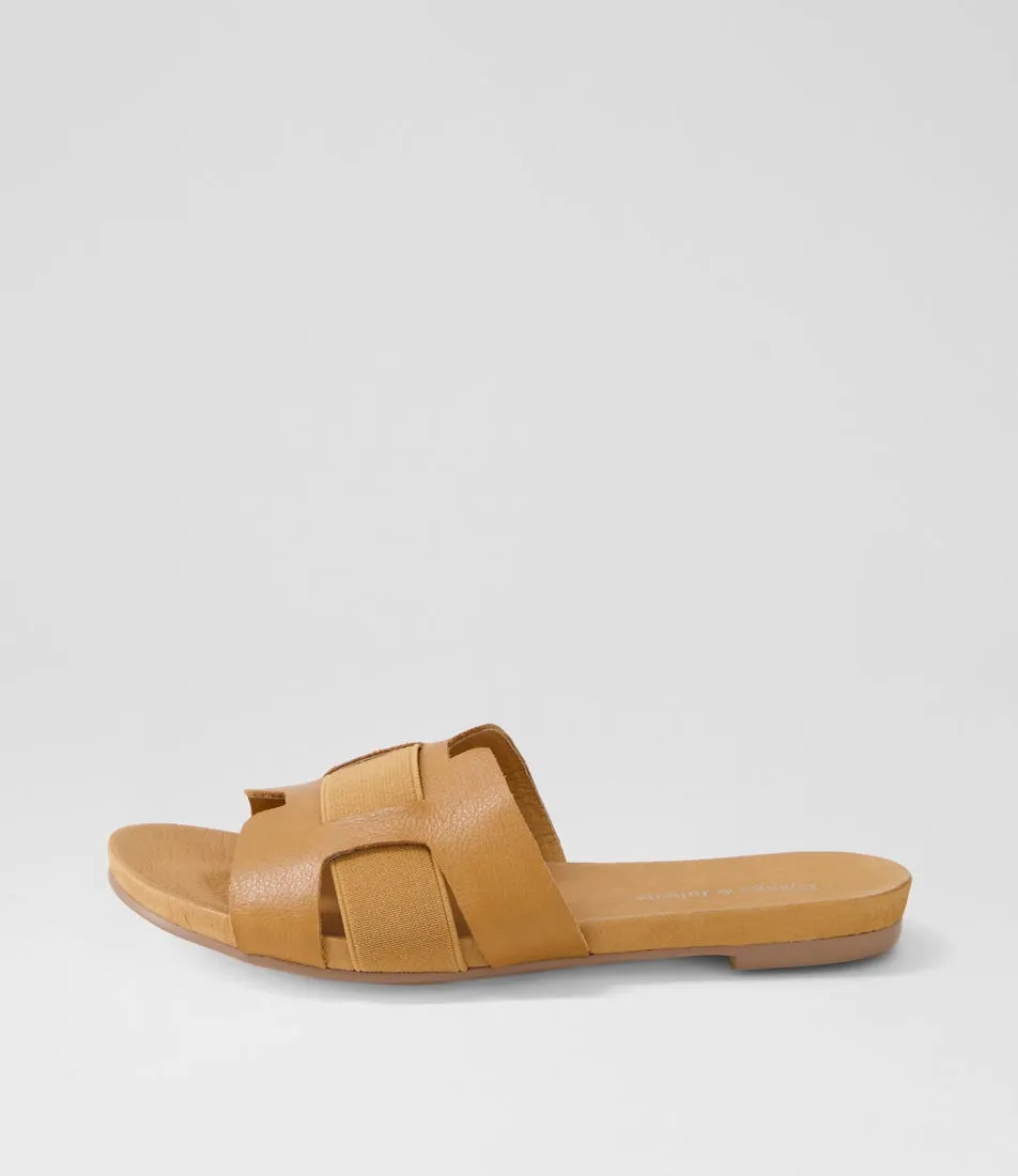 DJANGO & JULIETTE Jeddaly Lrg Dark Tan Leather Elastic Sandals