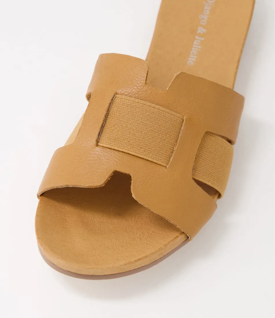 DJANGO & JULIETTE Jeddaly Lrg Dark Tan Leather Elastic Sandals