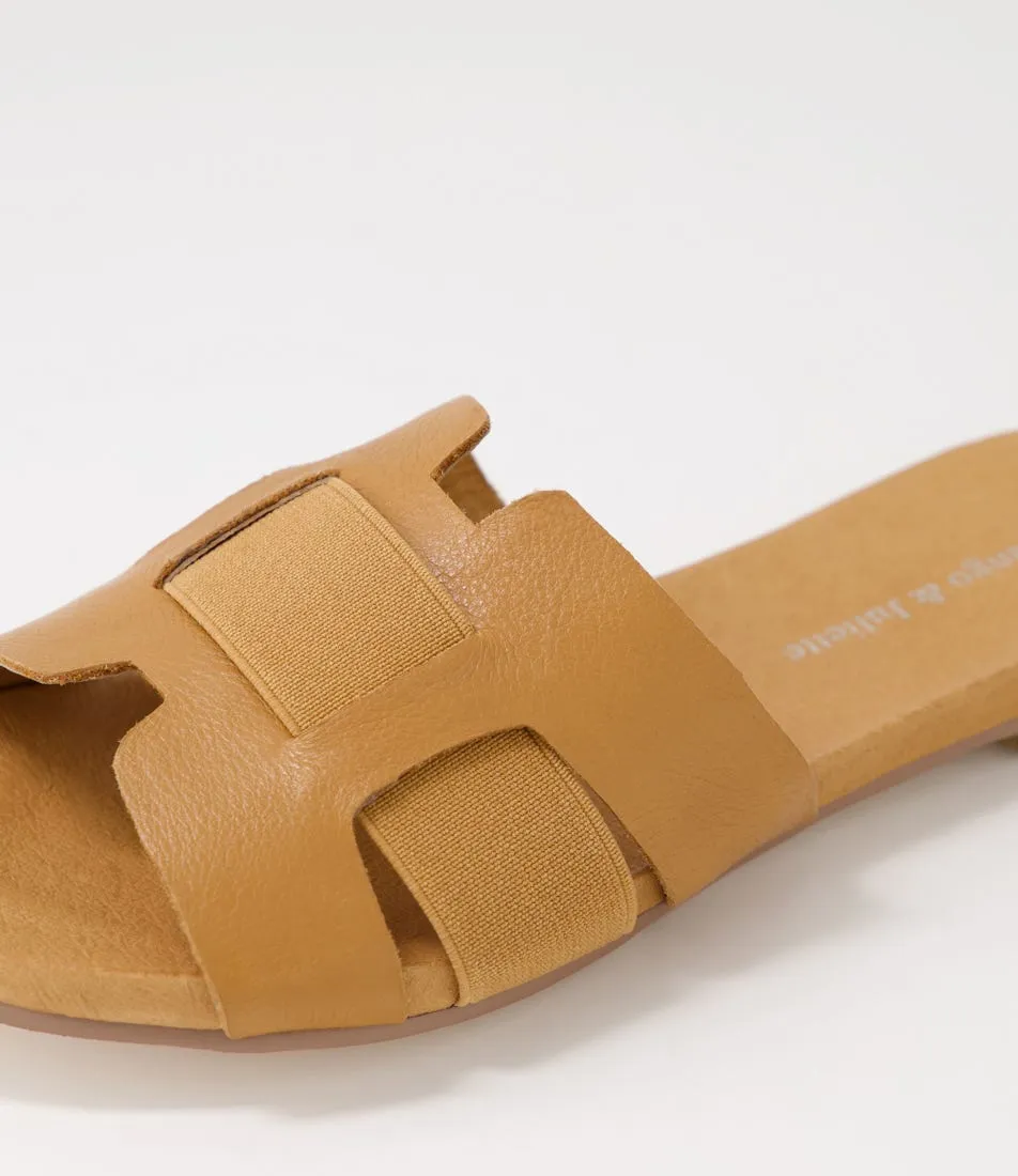 DJANGO & JULIETTE Jeddaly Lrg Dark Tan Leather Elastic Sandals