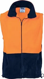 DNC 3828 Two Tone Hi-Visibility Vest - Polar Fleece - Polyester - Full Zip - Orange/Navy - S