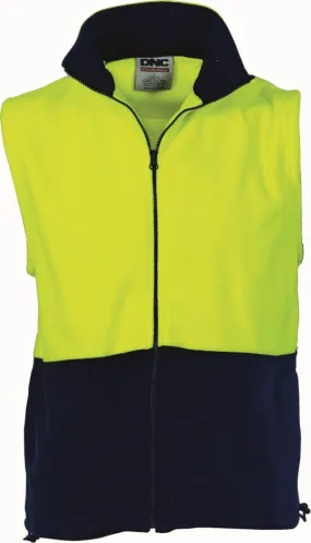 DNC 3828 Two Tone Hi-Visibility Vest - Polar Fleece - Polyester - Full Zip - Yellow/Navy - XSM