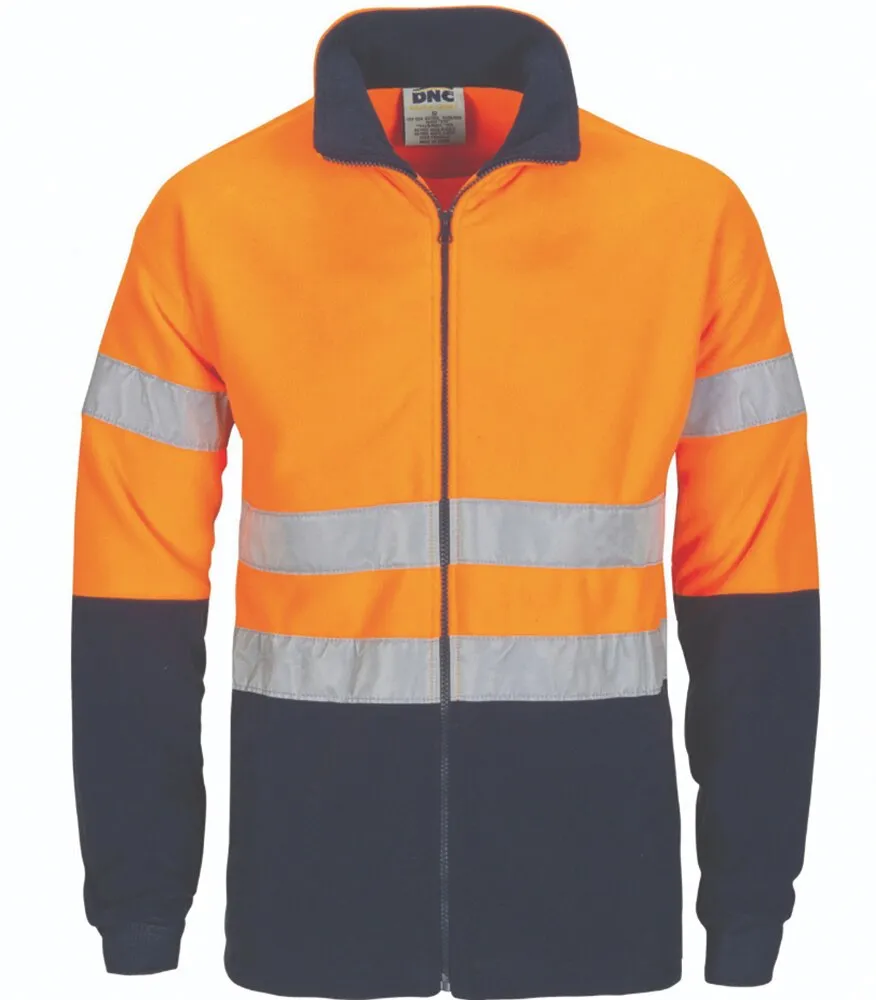 DNC 3830 Two Tone Hi-Visibility Long Sleeve Jacket - Polar Fleece - Full Zip - Polyester - Day/Night - Orange/Navy - XS