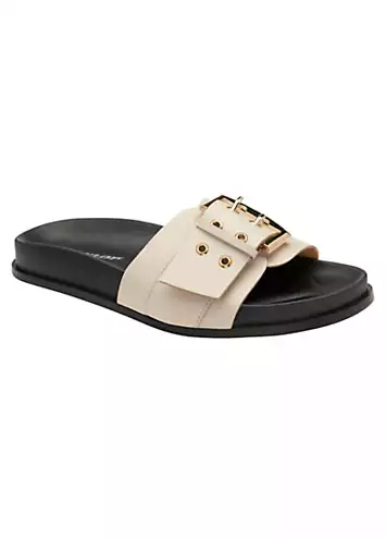 Dunlop Shiloh Cream Buckle Single Strap Footbed Sandals | Grattan