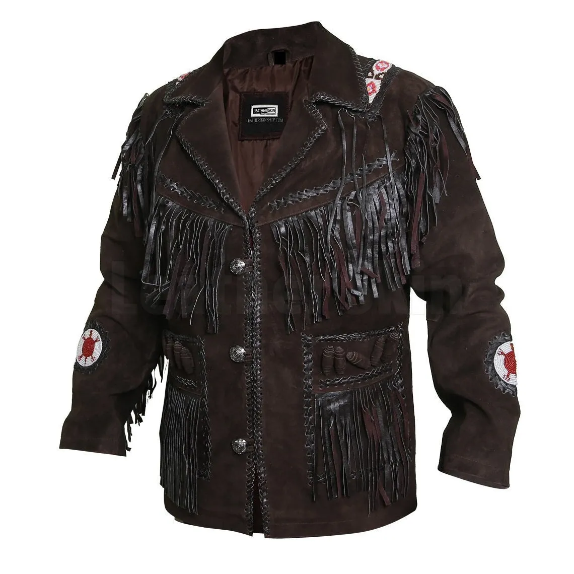 Edgy Chocolate Brown Leather Jacket with Fringes - Leather Skin Shop