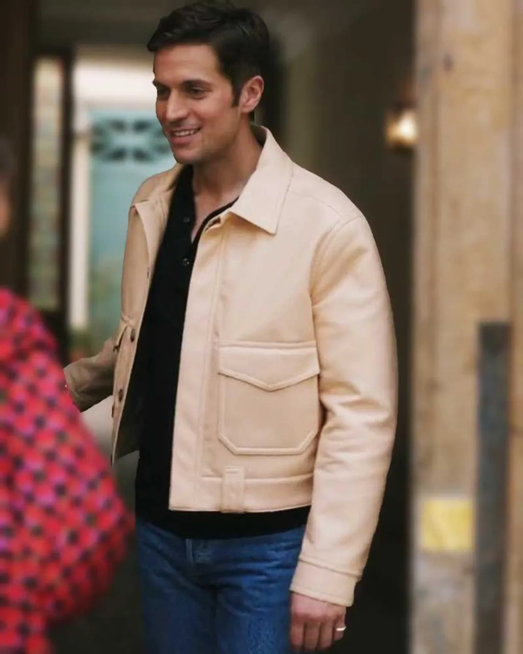 Emily in Paris S03 Gabriel Beige Leather Jacket