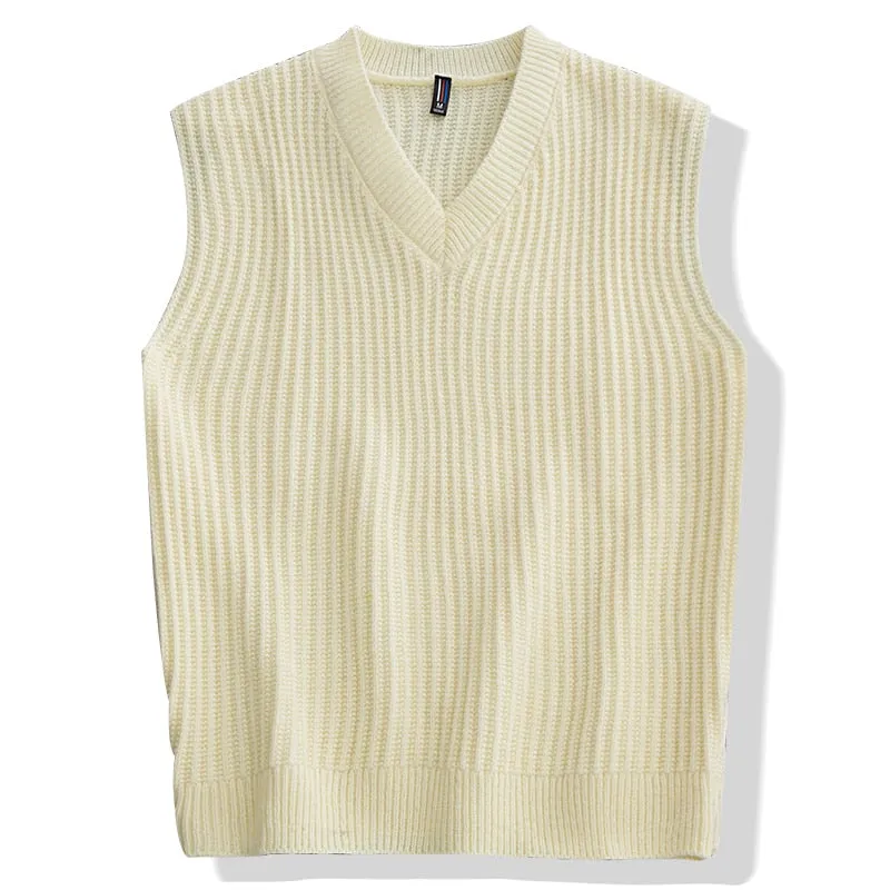 England Style Men's Solid V Neck Loose Oversized Knitted Vest Sweater