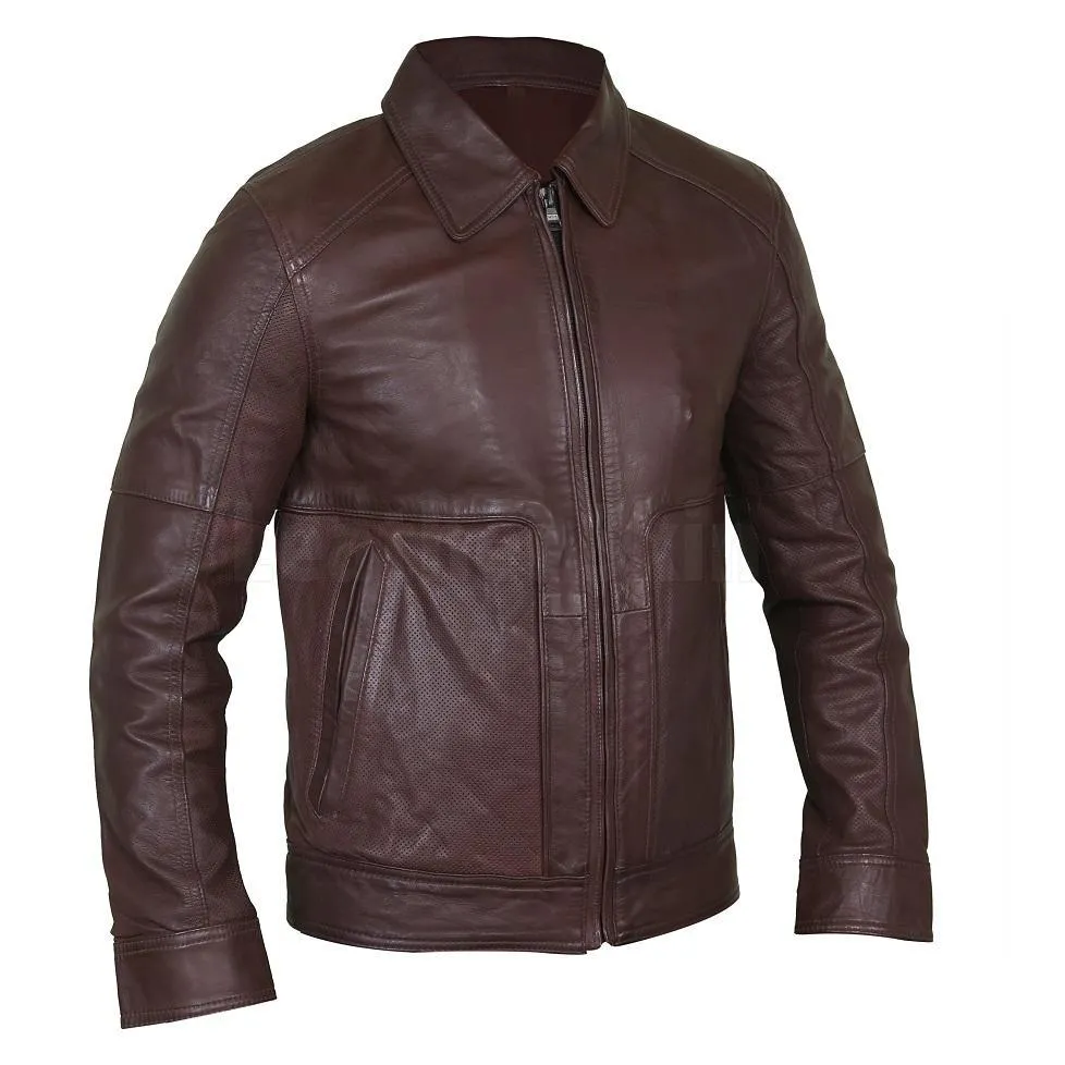 Exquisite Cedar Men’s Leather Jacket with a Shirt Collar - Leather Skin Shop