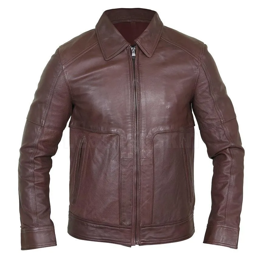 Exquisite Cedar Men’s Leather Jacket with a Shirt Collar - Leather Skin Shop