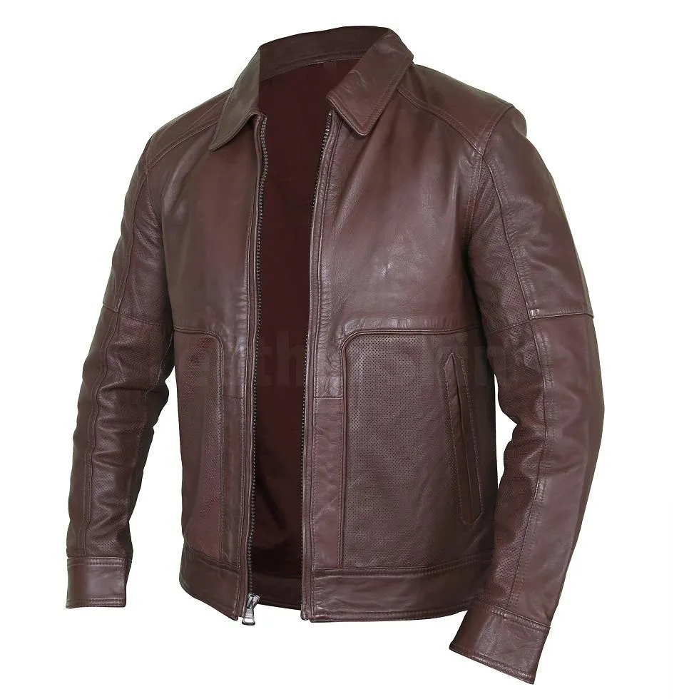 Exquisite Cedar Men’s Leather Jacket with a Shirt Collar - Leather Skin Shop