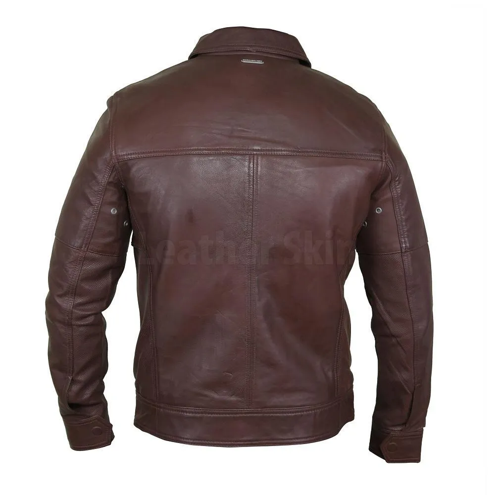 Exquisite Cedar Men’s Leather Jacket with a Shirt Collar - Leather Skin Shop