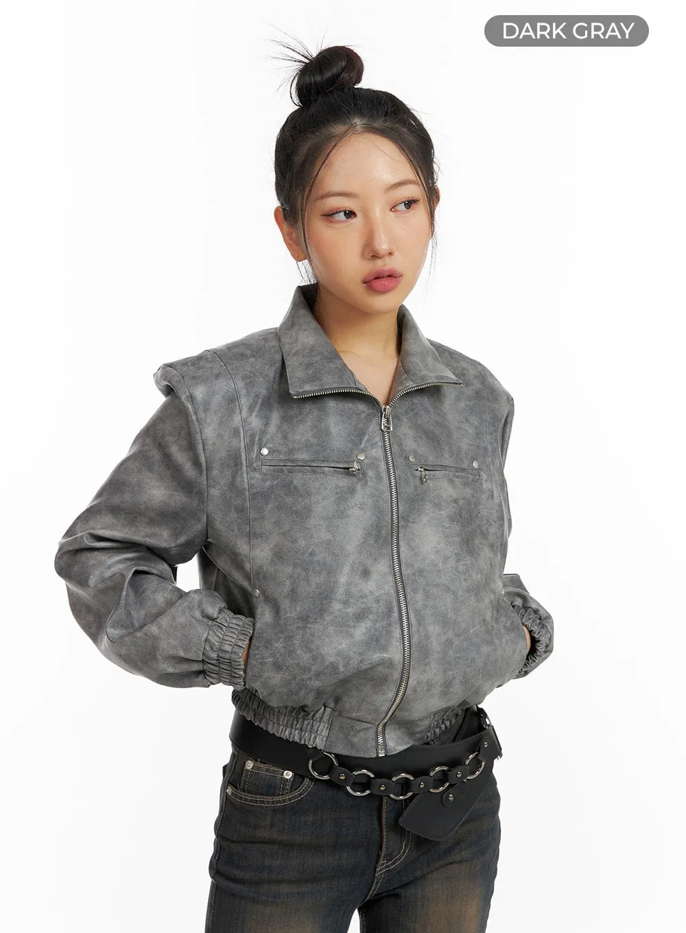 Faux Leather Patchy Jacket CF416