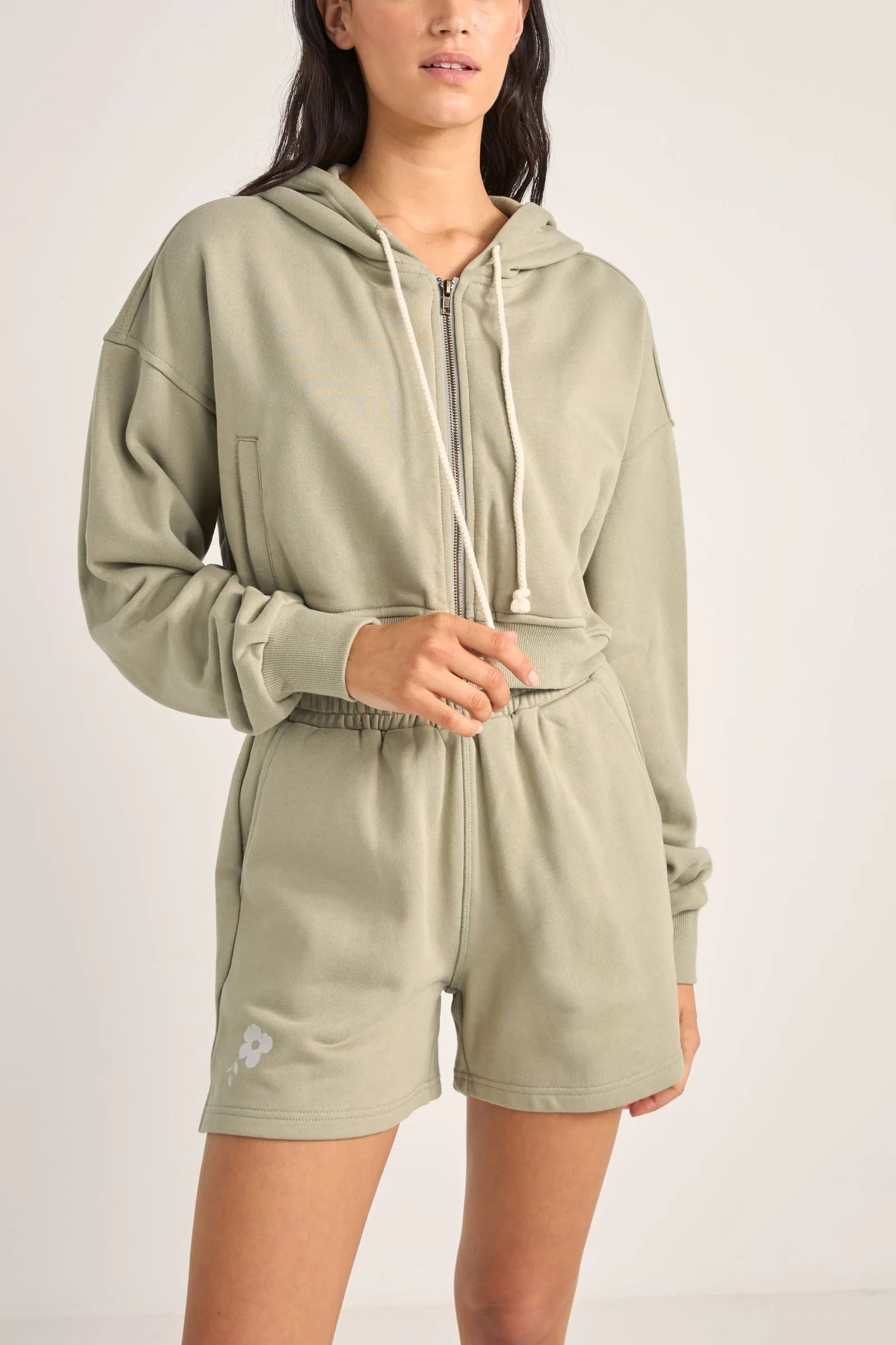 Flora Zip Up Hooded Fleece Sage