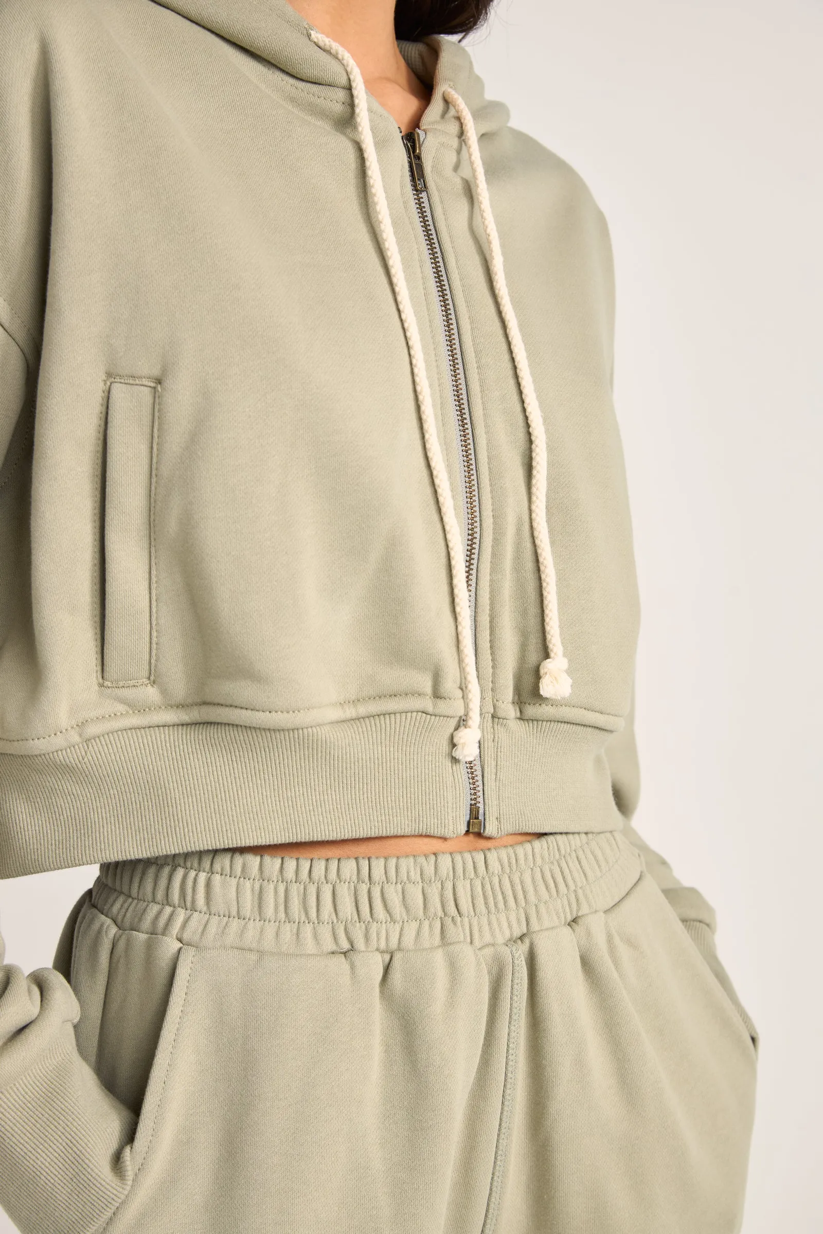 Flora Zip Up Hooded Fleece Sage