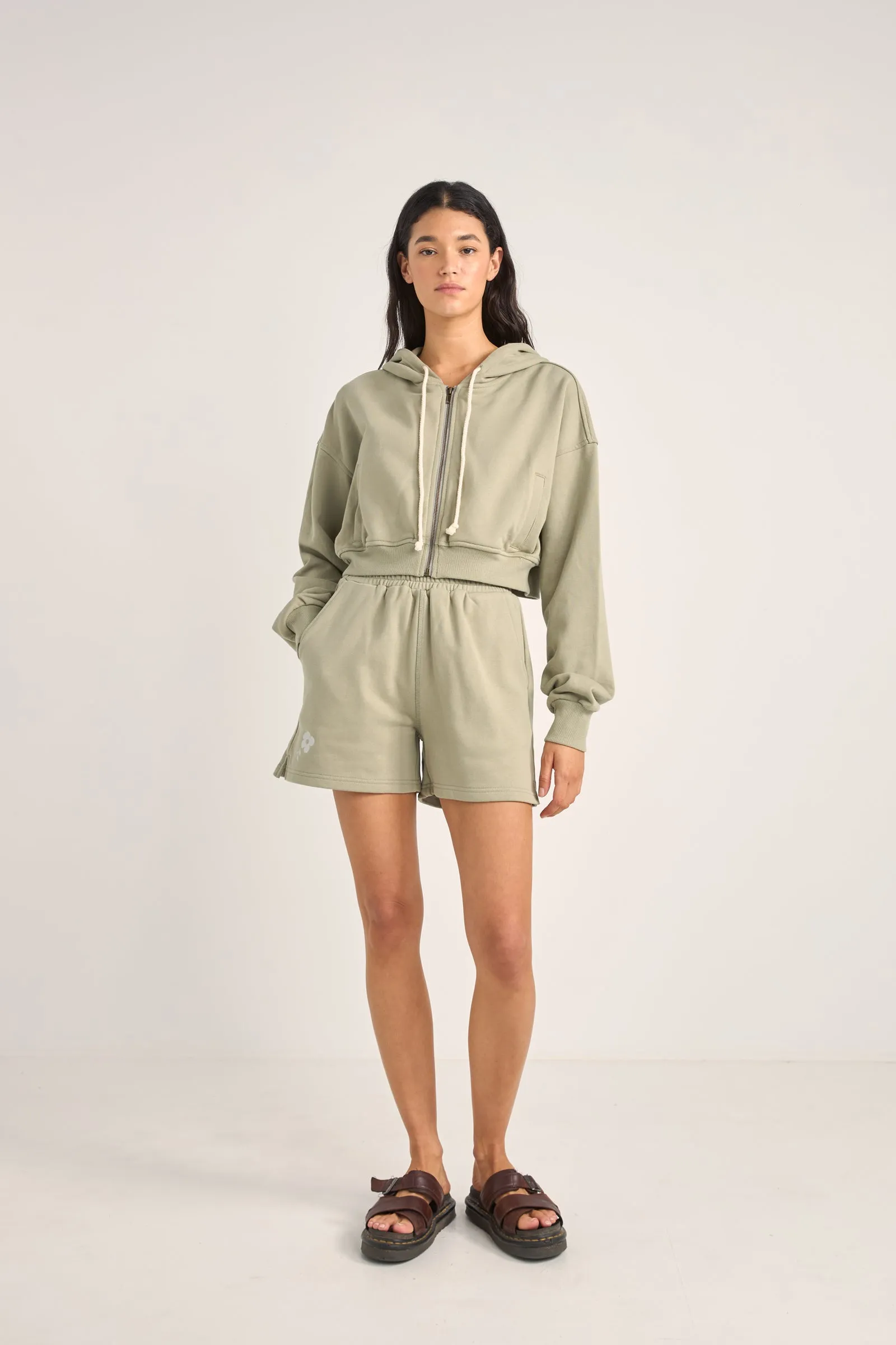 Flora Zip Up Hooded Fleece Sage