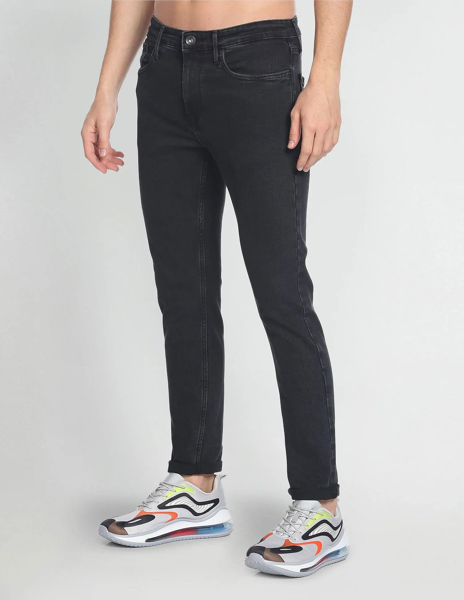 Flying Machine Mid Rise Slash Slim Tapered Jeans